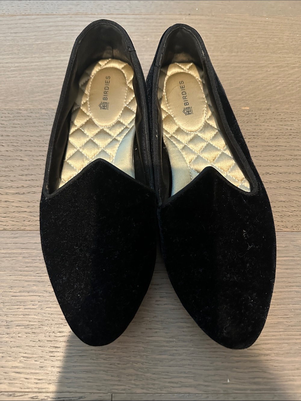 Birdies Black Velvet Pointed Slip-On Flats